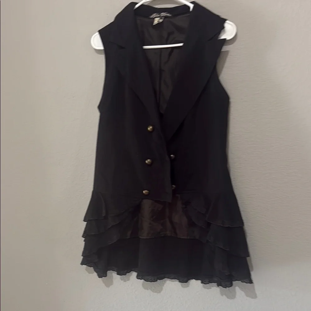 Spin doctor Black Ruffled Tiered Steampunk Blazer goth witchy Beatrice waistcoat - Picture 4 of 14